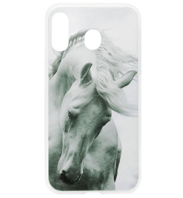 ADEL Siliconen Back Cover Softcase Hoesje voor Samsung Galaxy A20e - Paarden Wit