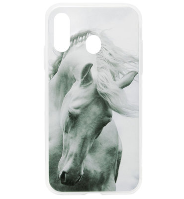ADEL Siliconen Back Cover Softcase Hoesje voor Samsung Galaxy A40 - Paarden Wit