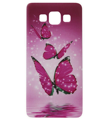 ADEL Siliconen Back Cover Softcase Hoesje voor Samsung Galaxy A3 (2015) - Vlinder Roze