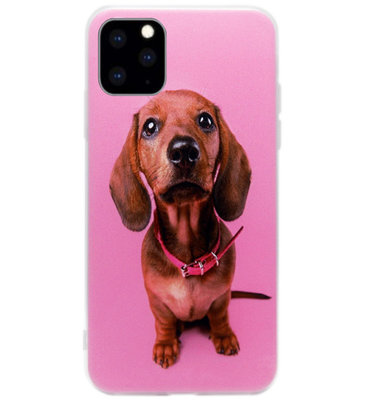 ADEL Siliconen Back Cover Softcase Hoesje voor iPhone 11 Pro - Teckel Hond Roze