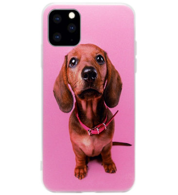 ADEL Siliconen Back Cover Softcase Hoesje voor iPhone 11 Pro Max - Teckel Hond Roze