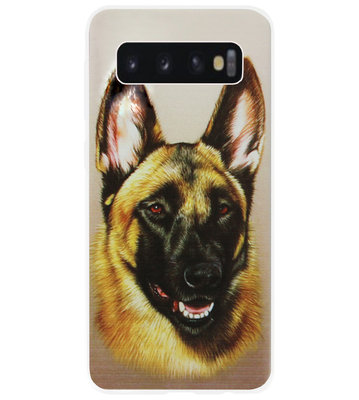 ADEL Siliconen Back Cover Softcase Hoesje voor Samsung Galaxy S10 - Duitse Herder Hond