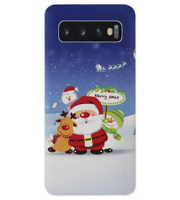 ADEL Siliconen Back Cover Softcase Hoesje voor Samsung Galaxy S10 - Kerstmis Kerstman Rendier