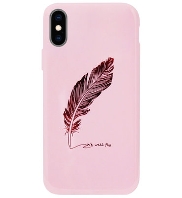 ADEL Siliconen Back Cover Softcase Hoesje voor iPhone XS/ X - Veren Roze Bling Bling Glitter