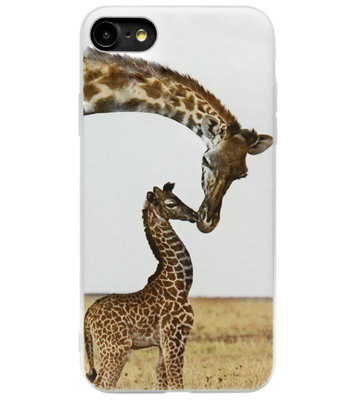 ADEL Siliconen Back Cover Softcase Hoesje voor iPhone SE (2020)/ 8/ 7 - Giraffe Familie