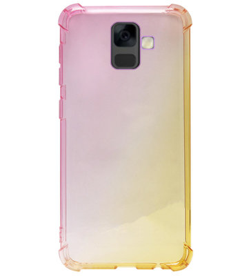 ADEL Siliconen Back Cover Softcase Hoesje voor Samsung Galaxy A6 (2018) - Kleurovergang Geel Roze