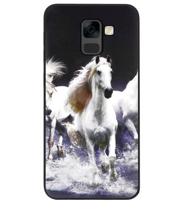 ADEL Siliconen Back Cover Softcase Hoesje voor Samsung Galaxy A8 Plus (2018) - Paarden Wit
