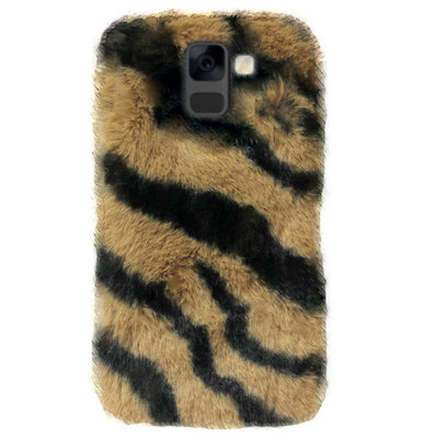 ADEL Siliconen Back Cover Softcase Hoesje voor Samsung Galaxy A8 Plus (2018) - Luipaard Pluche Fluffy Zachte Stof