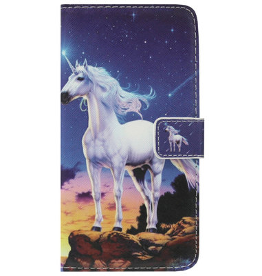ADEL Kunstleren Book Case Portemonnee Pasjes Hoesje voor iPhone 6/ 6S - Paard Eenhoorn Wit