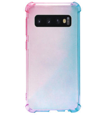ADEL Siliconen Back Cover Softcase Hoesje voor Samsung Galaxy S10 - Kleurovergang Roze Blauw