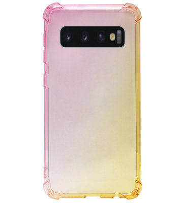 ADEL Siliconen Back Cover Softcase Hoesje voor Samsung Galaxy S10 - Kleurovergang Roze Geel
