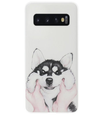 ADEL Siliconen Back Cover Softcase Hoesje voor Samsung Galaxy S10 Plus - Husky Hond