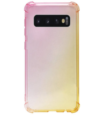ADEL Siliconen Back Cover Softcase Hoesje voor Samsung Galaxy S10 Plus - Kleurovergang Roze Geel
