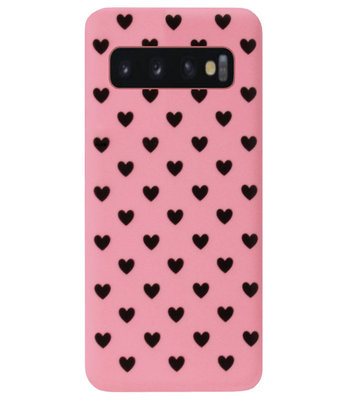 ADEL Siliconen Back Cover Softcase Hoesje voor Samsung Galaxy S10e - Hartjes Roze Zwart