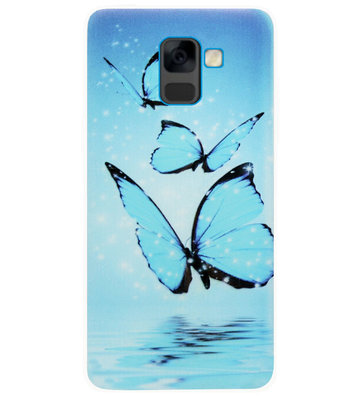 ADEL Siliconen Back Cover Softcase Hoesje voor Samsung Galaxy A8 Plus (2018) - Vlinder Blauw