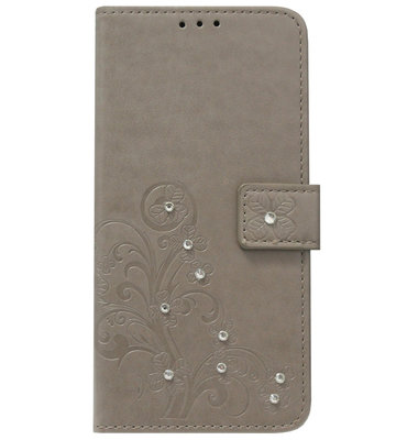 ADEL Kunstleren Book Case Portemonnee Pasjes Hoesje voor Samsung Galaxy A8 Plus (2018) - Bloemen Diamanten Bling Bling