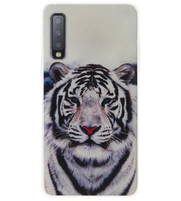ADEL Siliconen Back Cover Softcase Hoesje voor Samsung Galaxy A7 (2018) - Tijger Wit
