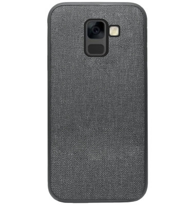 ADEL Siliconen Back Cover Softcase Hoesje voor Samsung Galaxy A8 (2018) - Stoffen Design Grijs