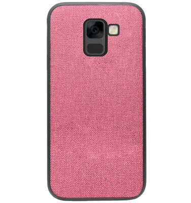 ADEL Siliconen Back Cover Softcase Hoesje voor Samsung Galaxy A8 (2018) - Stoffen Design Roze