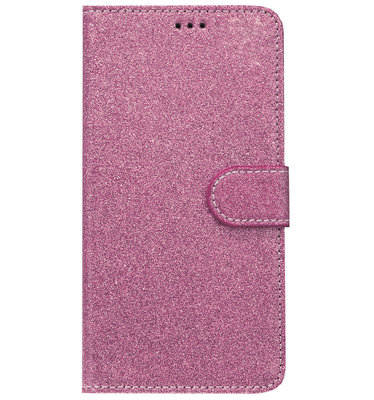 ADEL Kunstleren Book Case Portemonnee Pasjes Hoesje voor Samsung Galaxy A8 (2018) - Bling Bling Glitter Roze