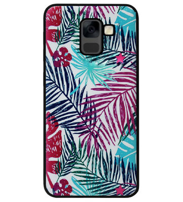 ADEL Siliconen Back Cover Softcase Hoesje voor Samsung Galaxy A8 Plus (2018) - Planten Bloemen Blauw Roze