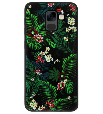 ADEL Siliconen Back Cover Softcase Hoesje voor Samsung Galaxy A8 Plus (2018) - Bloemen Planten Groen
