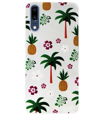 ADEL Siliconen Back Cover Softcase Hoesje voor Huawei P20 - Ananas Palmbomen