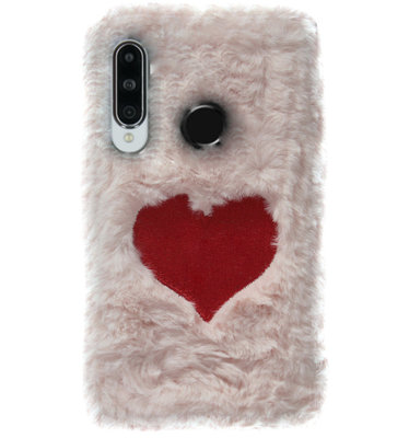 ADEL Siliconen Back Cover Softcase Hoesje voor Huawei P30 Lite - Hartjes Fluffy Pluche Zachte Stof