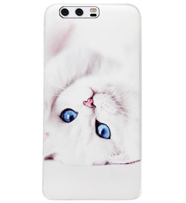 ADEL Siliconen Back Cover Softcase Hoesje voor Huawei P10 - Kat Wit