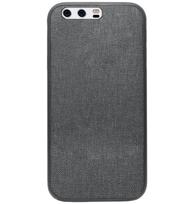 ADEL Siliconen Back Cover Softcase Hoesje voor Huawei P10 - Stoffen Design Grijs