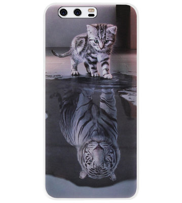 ADEL Siliconen Back Cover Softcase Hoesje voor Huawei P10 Plus - Poezen Schaduw Tijger