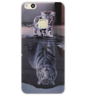 ADEL Siliconen Back Cover Softcase Hoesje voor Huawei P10 Lite - Poezen Schaduw Tijger