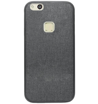 ADEL Siliconen Back Cover Softcase Hoesje voor Huawei P10 Lite - Stoffen Design Grijs
