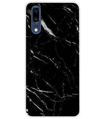 ADEL Siliconen Back Cover Softcase Hoesje voor Huawei P20 - Marmer Zwart