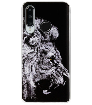 ADEL Siliconen Back Cover Softcase Hoesje voor Huawei P30 Lite - Leeuw Zwart