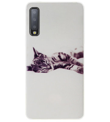 ADEL Siliconen Back Cover Softcase Hoesje voor Samsung Galaxy A7 (2018) - Kat Liggend