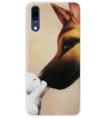 ADEL Siliconen Back Cover Softcase Hoesje voor Huawei P20 - Hond Kat Familie