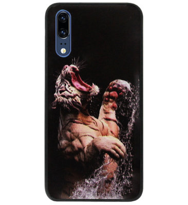 ADEL Siliconen Back Cover Softcase Hoesje voor Huawei P20 - Tijger Schreeuwend
