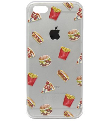ADEL Siliconen Back Cover Softcase Hoesje voor iPhone 5/ 5S/ SE - Junkfood Pizza Patat Hotdog Hamburger
