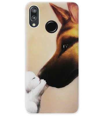 ADEL Siliconen Back Cover Softcase Hoesje voor Huawei P20 Lite (2018) - Hond Kat Familie