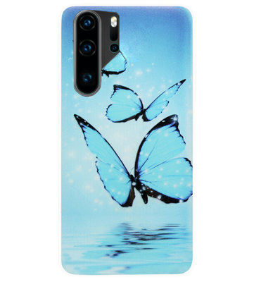 ADEL Siliconen Back Cover Softcase Hoesje voor Huawei P30 Pro - Vlinder Blauw