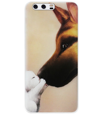 ADEL Siliconen Back Cover Softcase Hoesje voor Huawei P10 - Hond Kat Familie