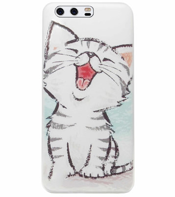 ADEL Siliconen Back Cover Softcase Hoesje voor Huawei P10 - Kat Schattig