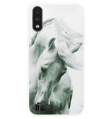 ADEL Siliconen Back Cover Softcase Hoesje voor Samsung Galaxy A01 - Paarden Wit