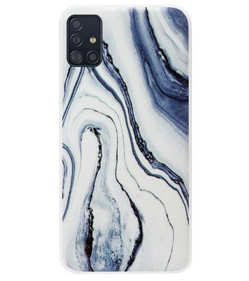 ADEL Siliconen Back Cover Softcase Hoesje voor Samsung Galaxy A51 - Marmer Blauw Wit