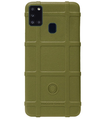 RUGGED SHIELD Rubber Bumper Case Hoesje voor Samsung Galaxy A21s - Groen