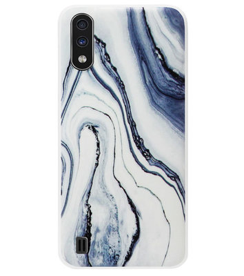 ADEL Siliconen Back Cover Softcase Hoesje voor Samsung Galaxy A01 - Marmer Blauw Wit