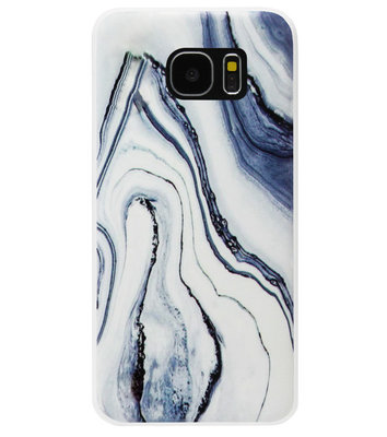 ADEL Siliconen Back Cover Softcase Hoesje voor Samsung Galaxy S7 - Marmer Blauw Wit