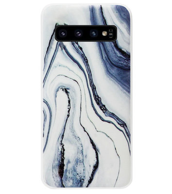 ADEL Siliconen Back Cover Softcase Hoesje voor Samsung Galaxy S10 - Marmer Blauw Wit