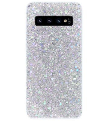 ADEL Premium Siliconen Back Cover Softcase Hoesje voor Samsung Galaxy S10 Plus - Bling Bling Glitter Zilver